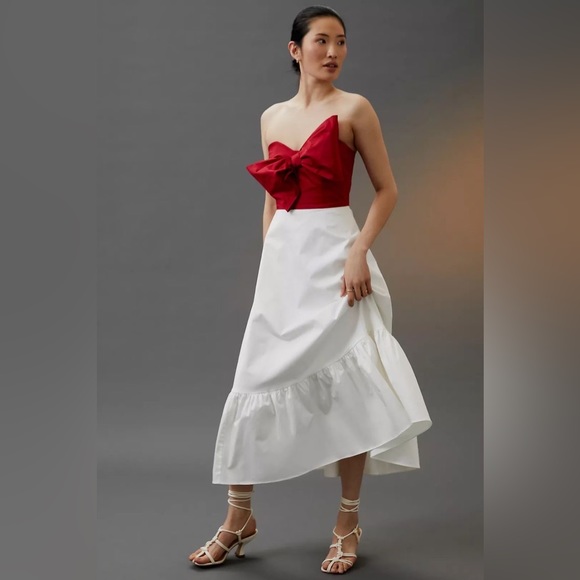 Anthropologie Hutch Red Colorblocked Bow-Tie Maxi Dress - Picture 7 of 11